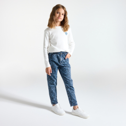 بنطلون جينز مطبوع عليه صورة فهد، أزرق اللون، للفتيات